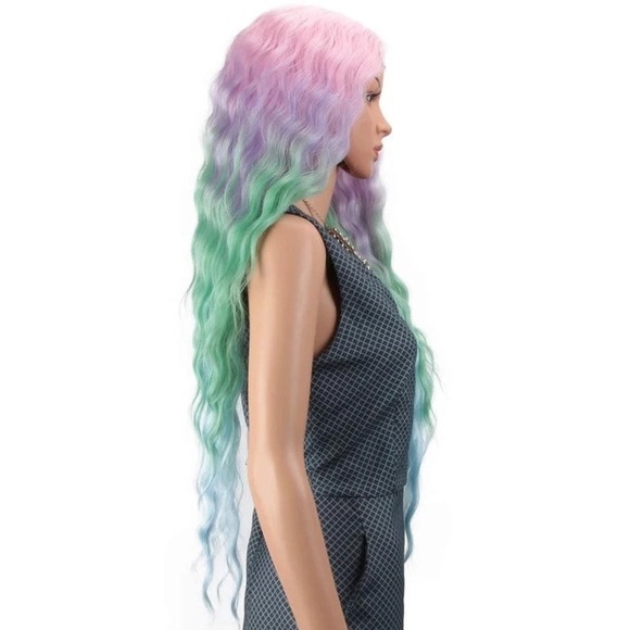✨28” RAINBOW UNICORN LOOSE WAVY LACE FRONT WIG NWT